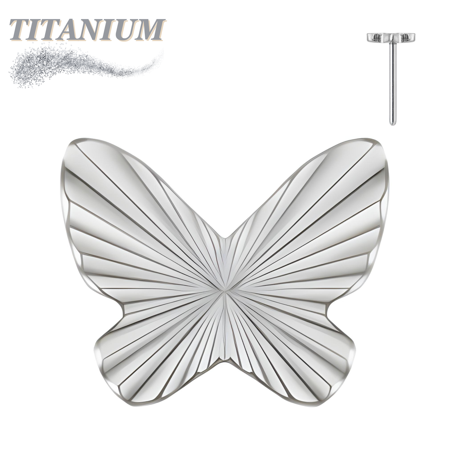 Titanium Threadless Ridged Butterfly  (Top Only)
