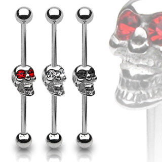 Industrial Skull with Gem Eyes in Surgical Steel