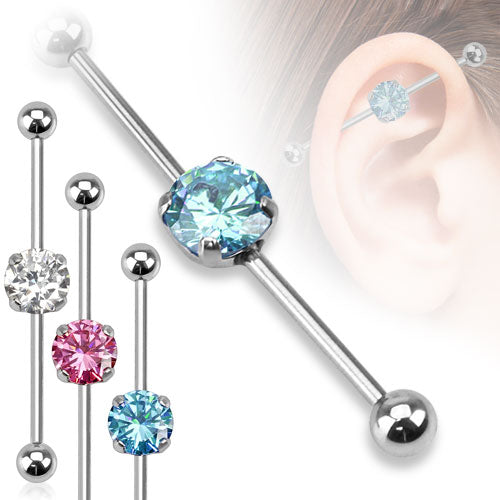 Surgical Steel Large Round CZ Industrial Barbell External Thread
