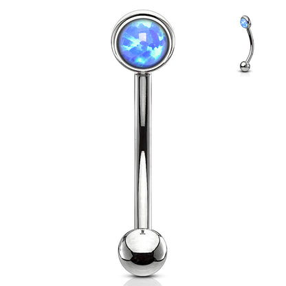 Flat Set Single Opal Curved Barbell in Surgical Steel