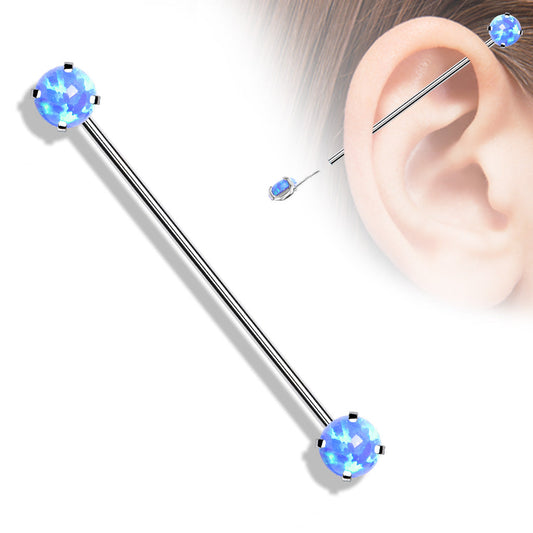 Surgical Steel Threadless Industrial with Prong Opal Ends