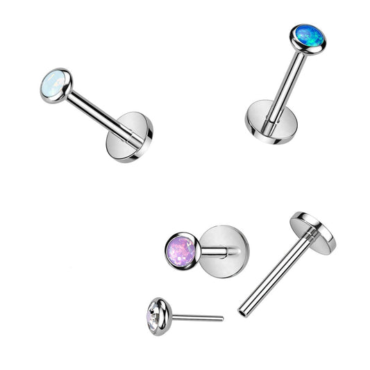 Threadless Titanium Bezel Set Opal Flat Back Labret Combo (Reg Base)