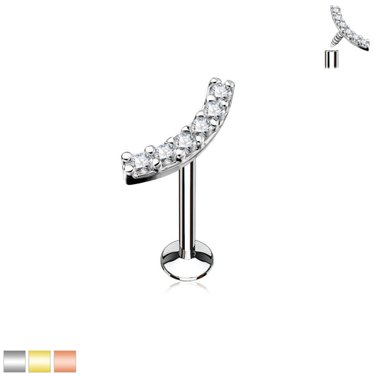 Lined CZ Curve Top Surgical Steel Internal Thread Labret