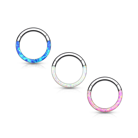 Titanium Hinge Rings with Opal Lined Front