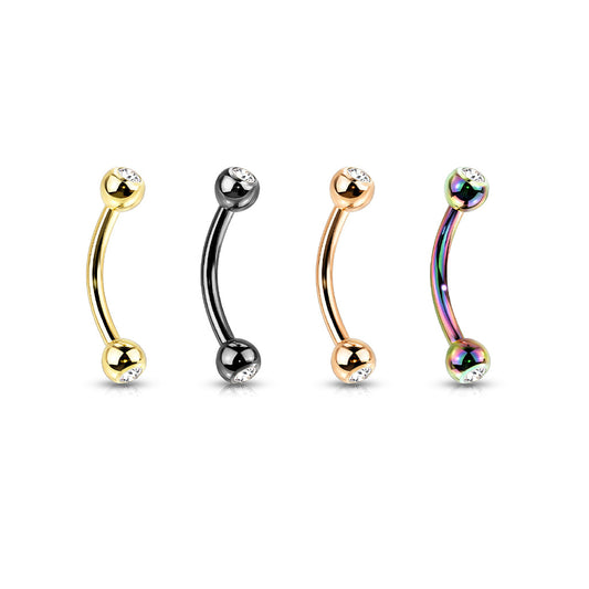 Titanium Colored Curved Barbell with Press Fit CZ Ball Ends External Thread