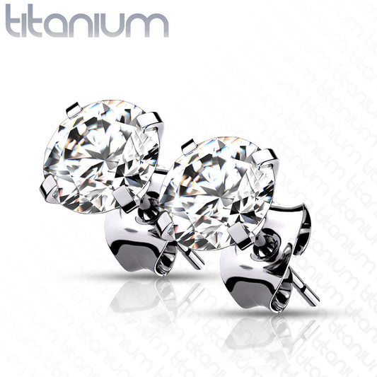 Titanium CZ Prong Set Earrings (per pair)